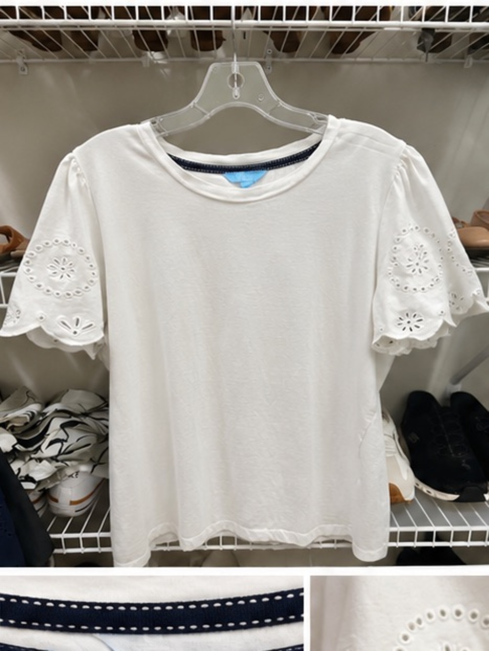 Draper James White Eyelet Puff-Sleeve Tee
